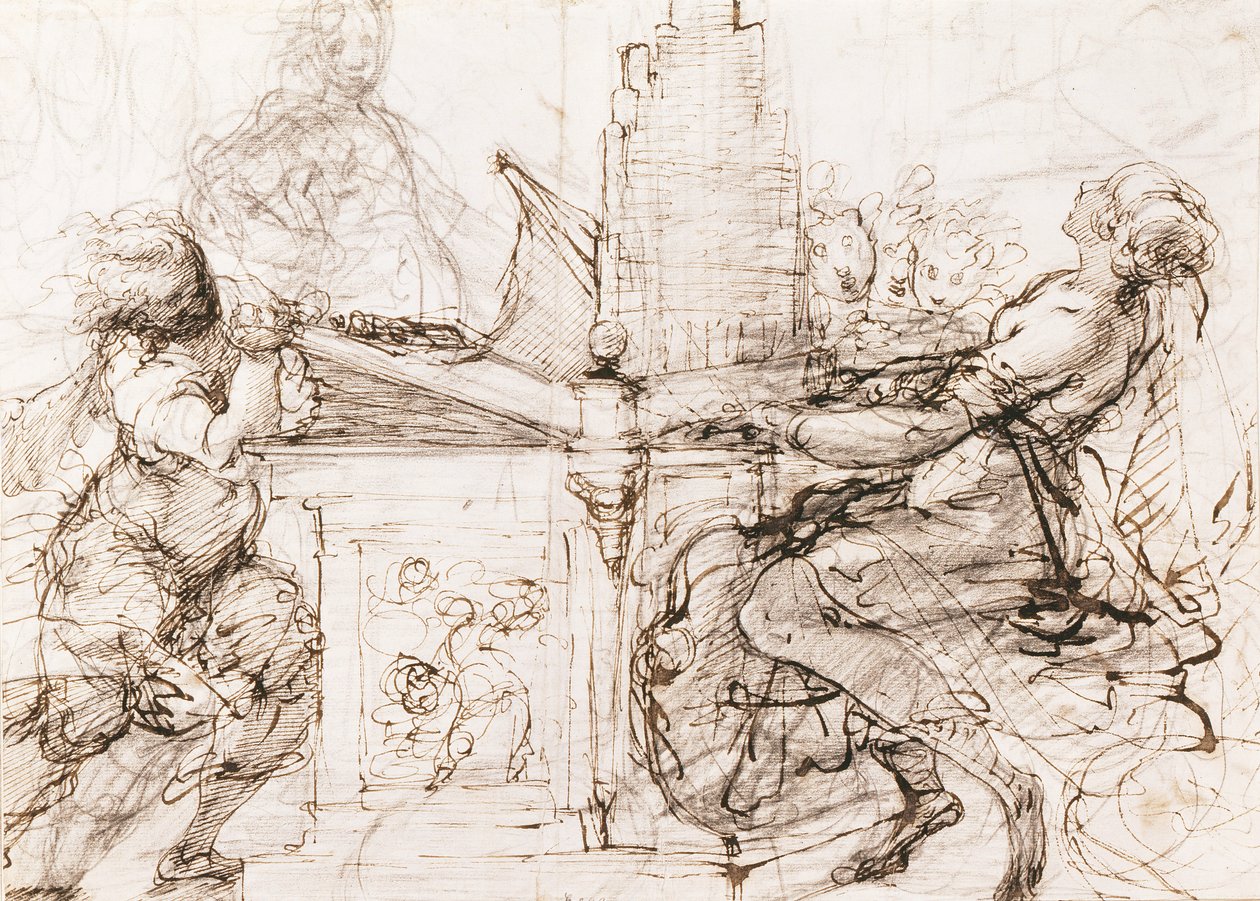 Santa Cecilia de Roma tocando el órgano (Santa Cecilia en el órgano) - Obra de Daniele Crespi (1598-1630), tiza y acuarela sobre papel de Daniele Crespi