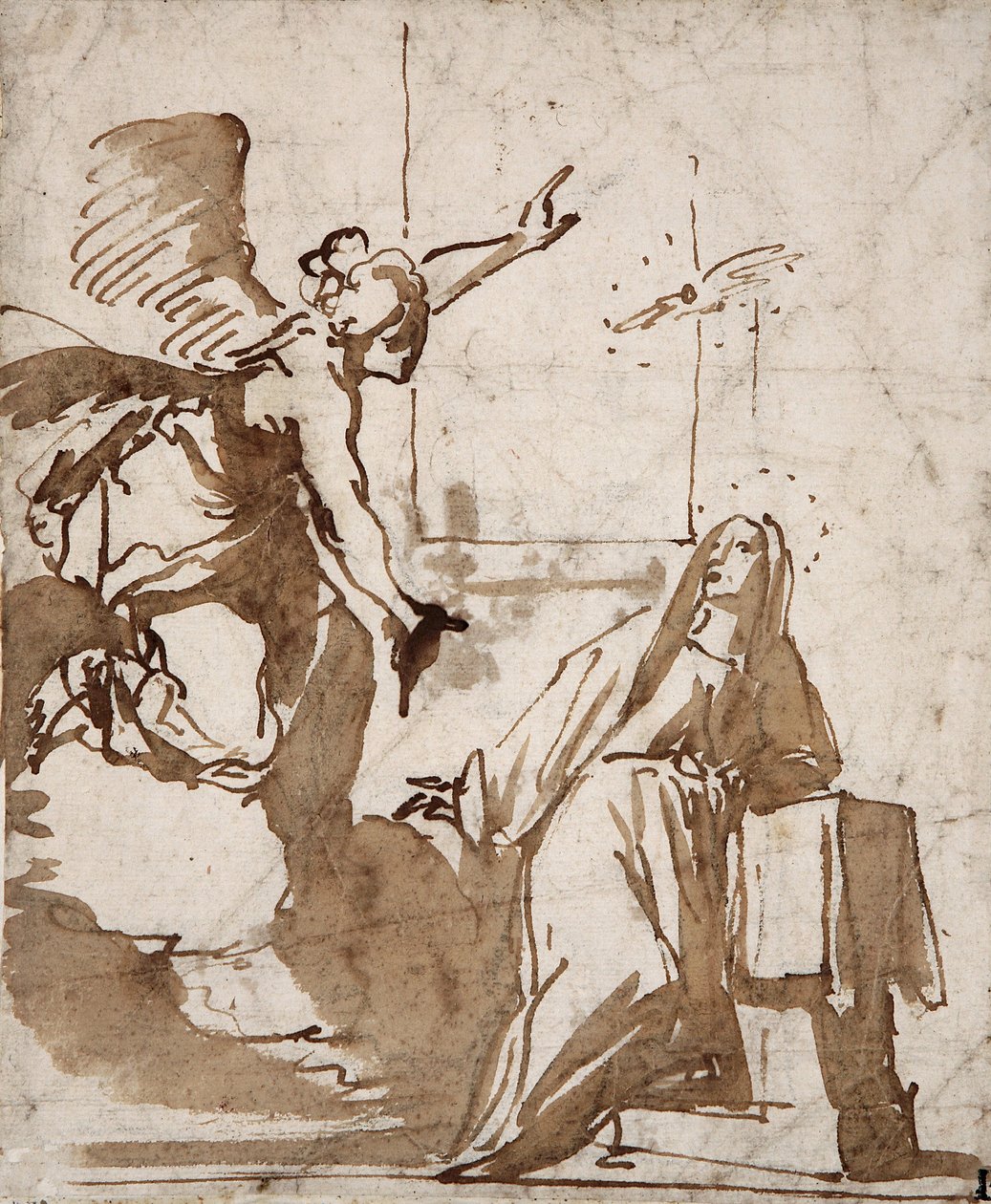La Anunciación Dibujo Preparación de Daniele Crespi (1598-1630) Siglo XVII Colección Marcora de Daniele Crespi