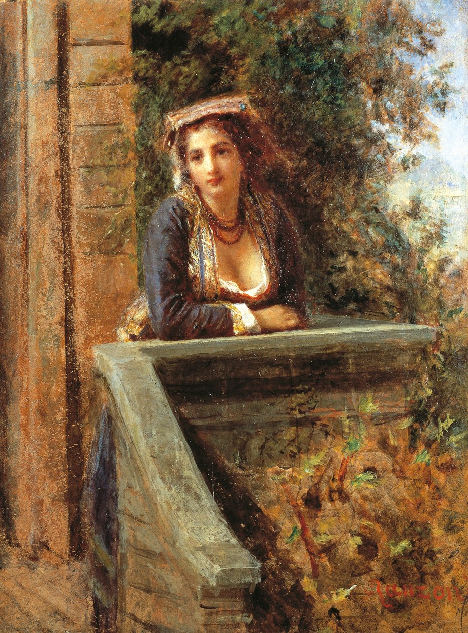 Joven en la ventana o joven en el balcón, de Daniele Ranzoni (1843-1889), óleo sobre papel montado en madera, 44x33 cm de Danielle Ranzoni