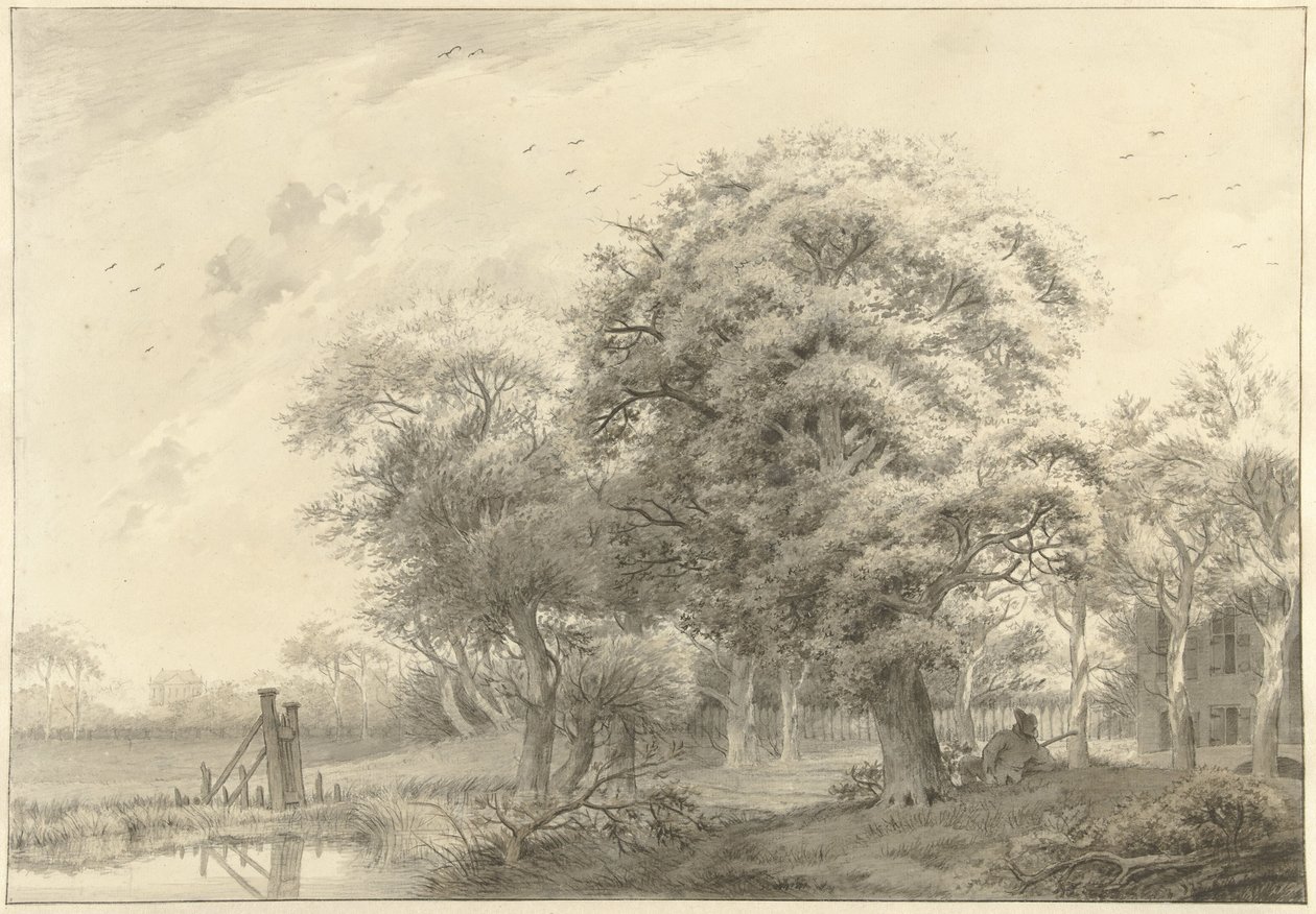 Paisaje con una casa de campo de estilo neoclásico al fondo de Daniël Kerkhoff