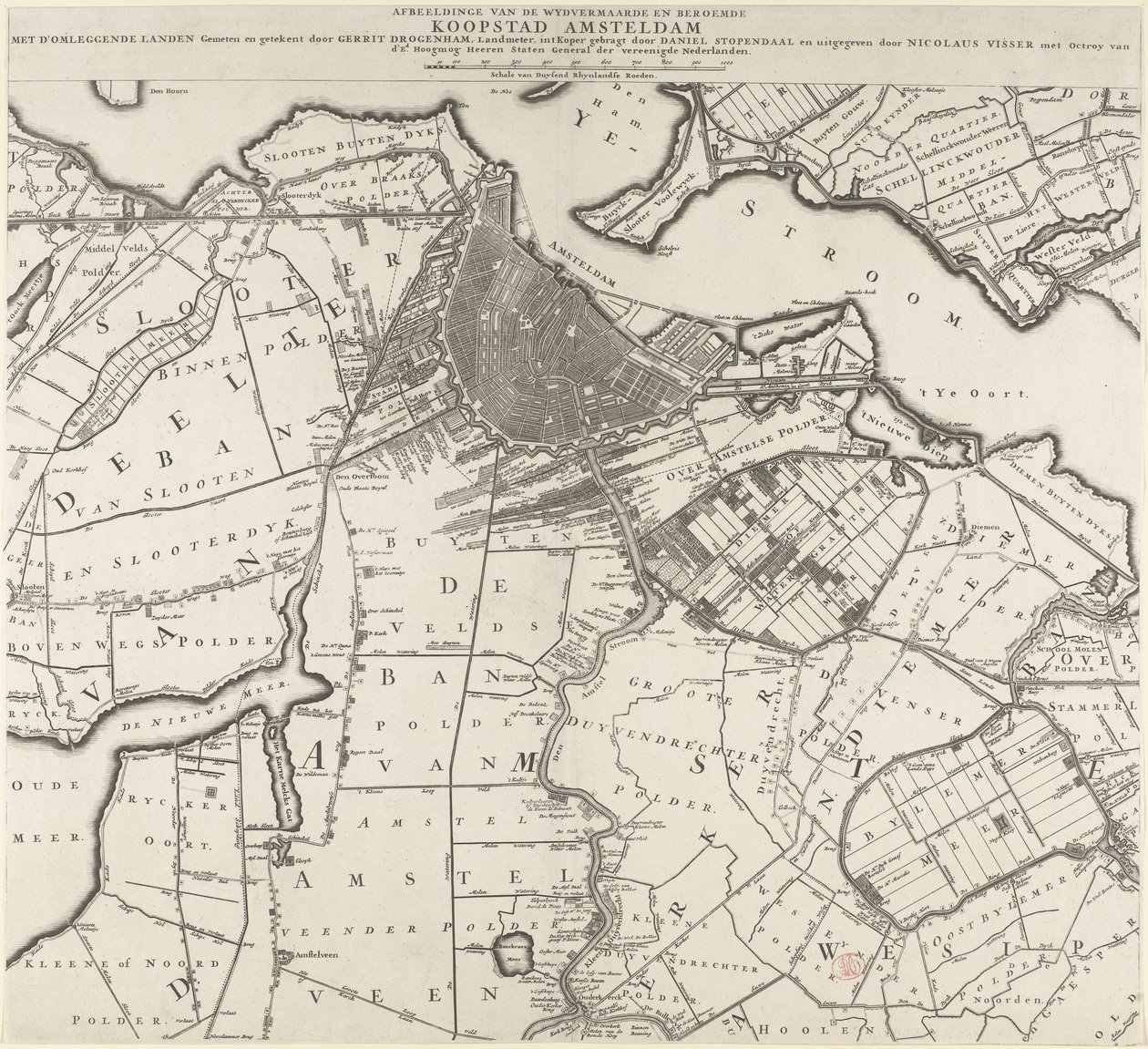 Mapa de Ámsterdam y áreas circundantes de Daniël Stopendael
