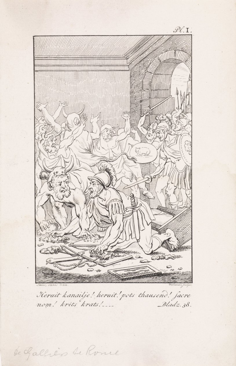 Soldados y hombres con pieles galos en roma Canal de nuevo! ¡repetición! pote thusend! Nombre sagrado! krats!--- (título en el objeto) de Daniël Veelwaard (I)