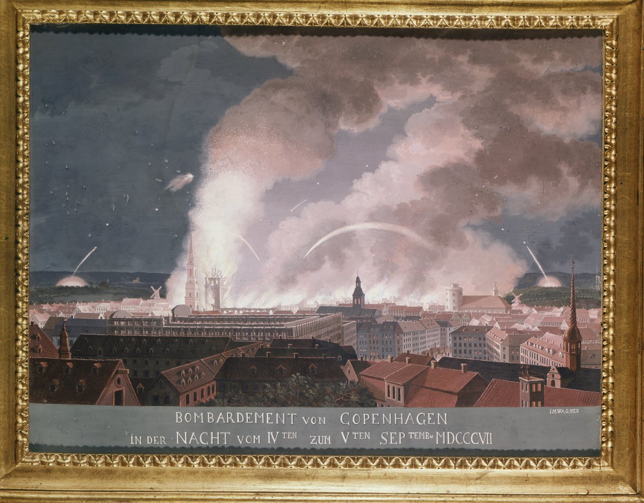 La segunda batalla de Copenhague (o el bombardeo de Copenhague) 1807 de Danish School