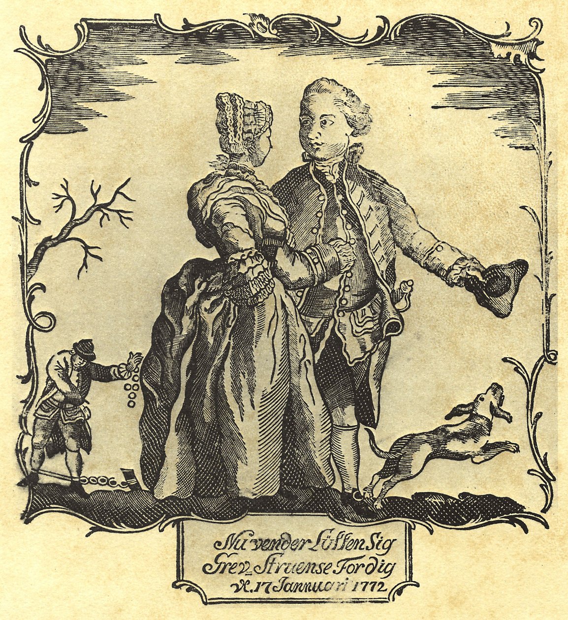 ¡La suerte cambia para ti, Conde Struensee! 1772 (xilografía) de Danish School