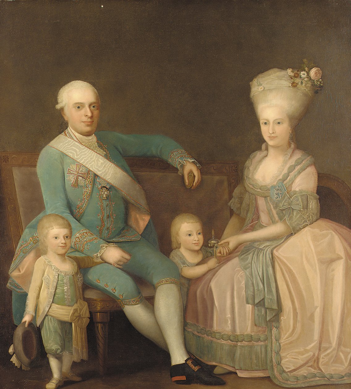 Retrato de un grupo familiar, se cree que es Engel Ernst von Schack, su esposa Mette Pauline von Schack, de soltera Rosenorn, y sus hijos de Danish School