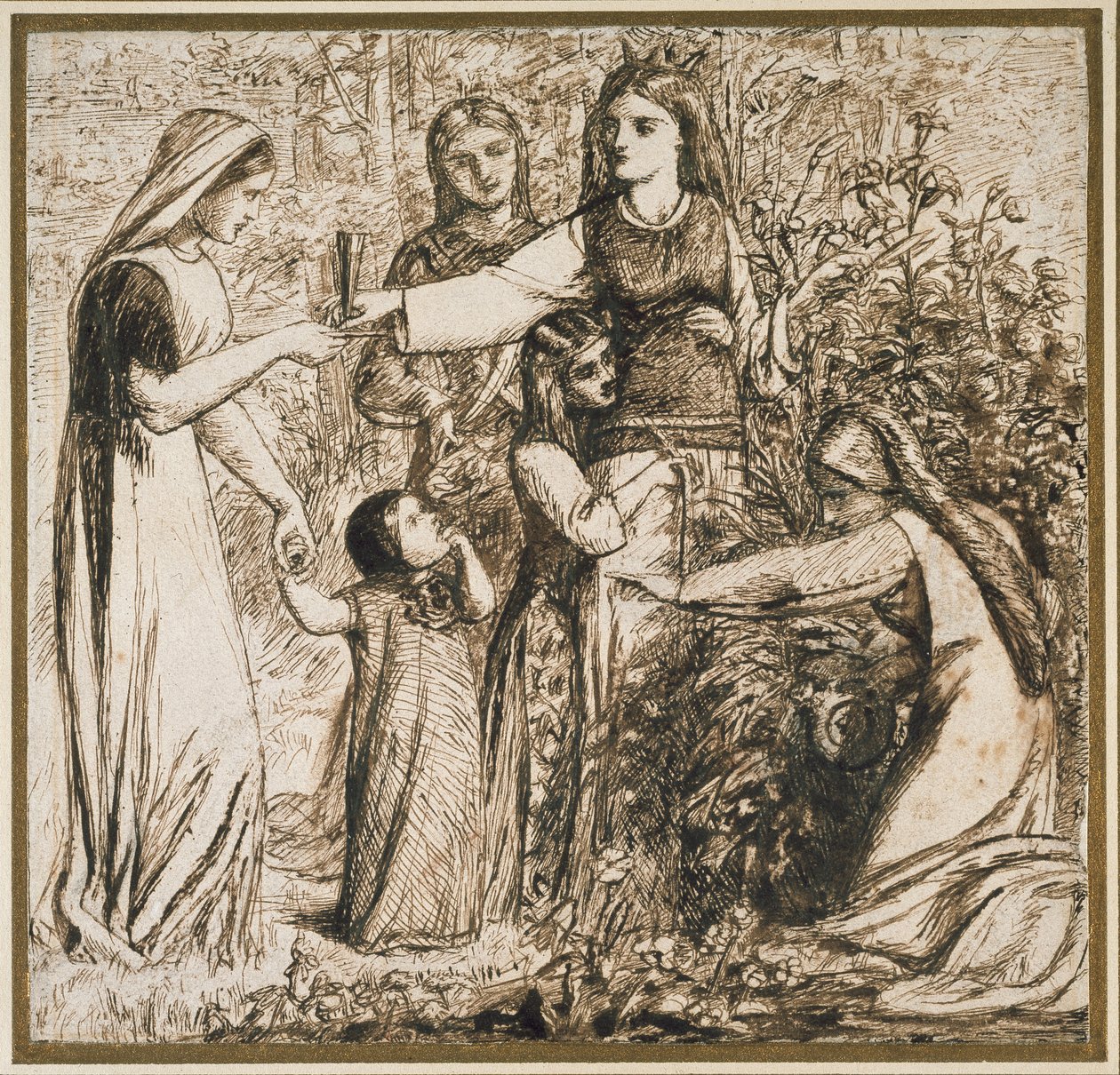 La Visión de Matilda recogiendo Flores de Dante, 1855 de Dante Gabriel Charles Rossetti
