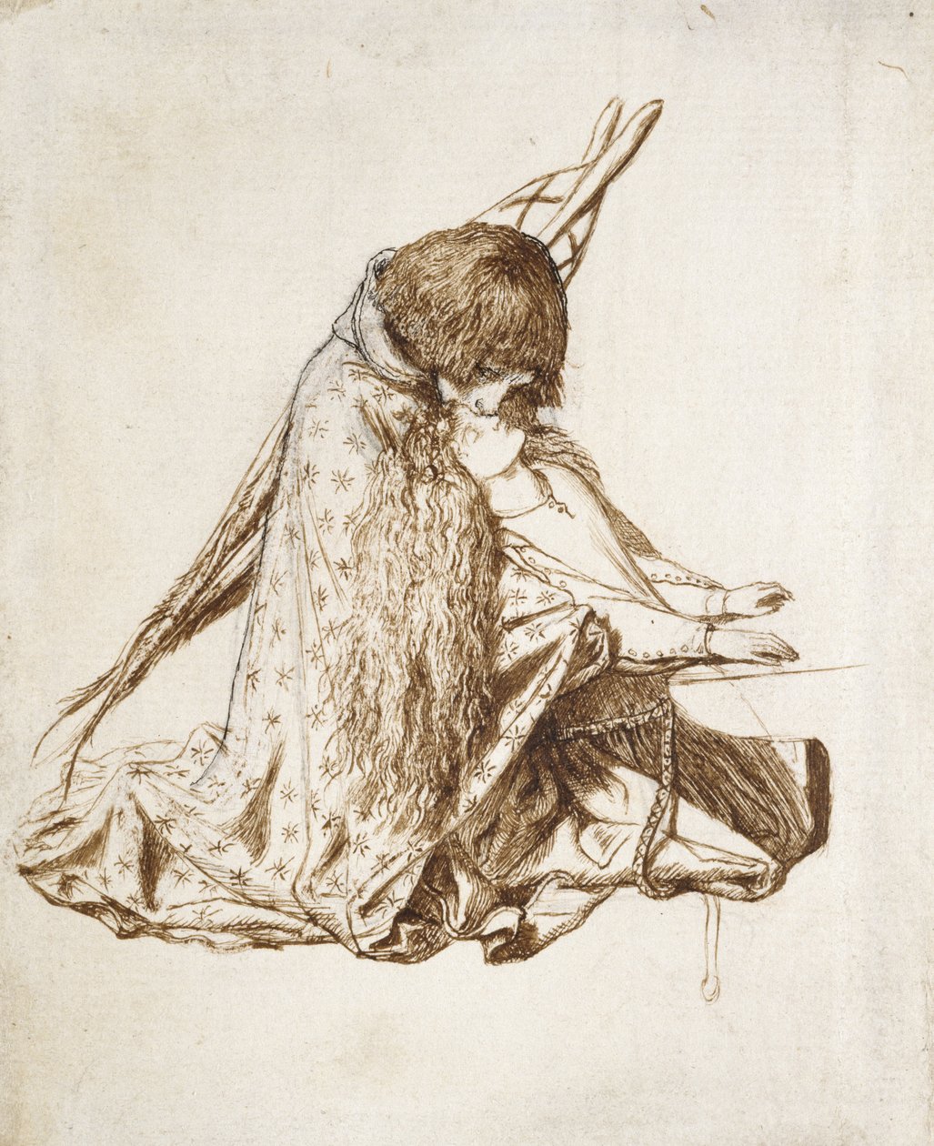 Santa Cecilia (pluma y tinta marrón sobre papel blanco decolorado) de Dante Gabriel Charles Rossetti