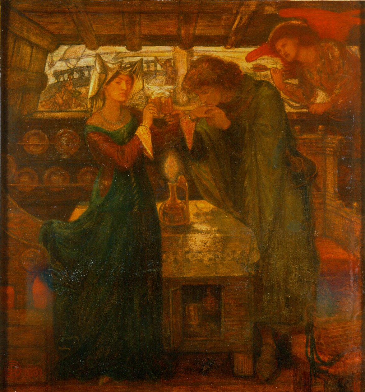 Tristán e Isolda bebiendo la poción de amor, 1867 de Dante Gabriel Charles Rossetti