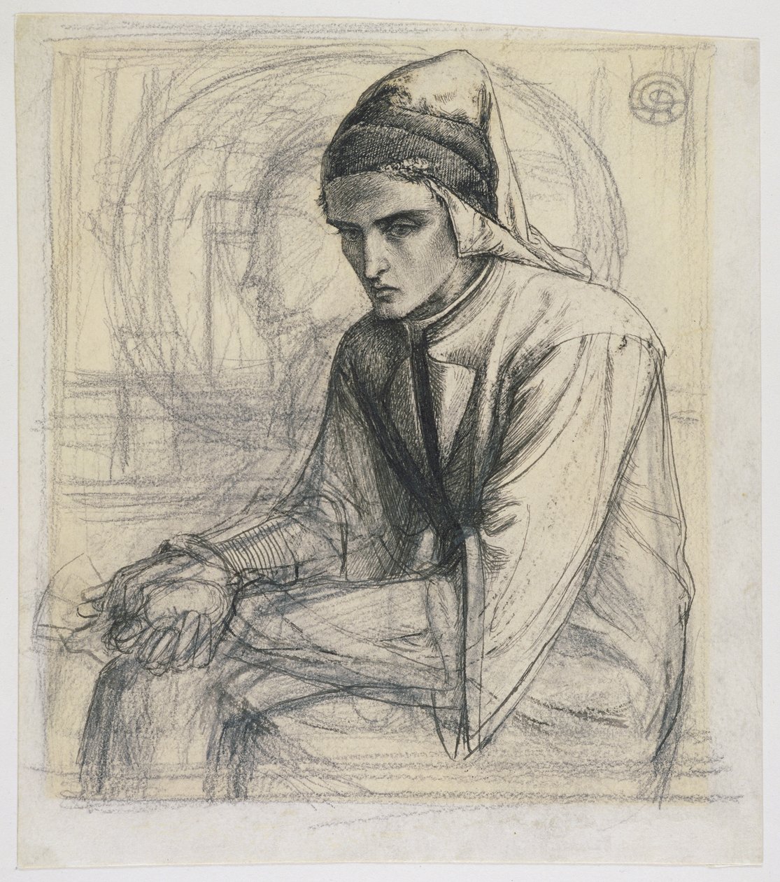 Dante en meditación sosteniendo una granada, c.1852 de Dante Gabriel Charles Rossetti