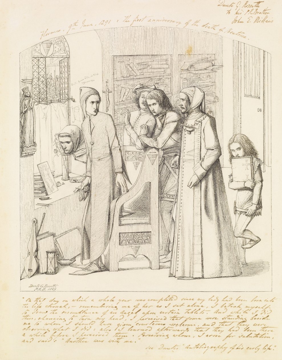 Dante dibujando un ángel en el primer aniversario de la muerte de Beatriz, 1848-9 de Dante Gabriel Charles Rossetti