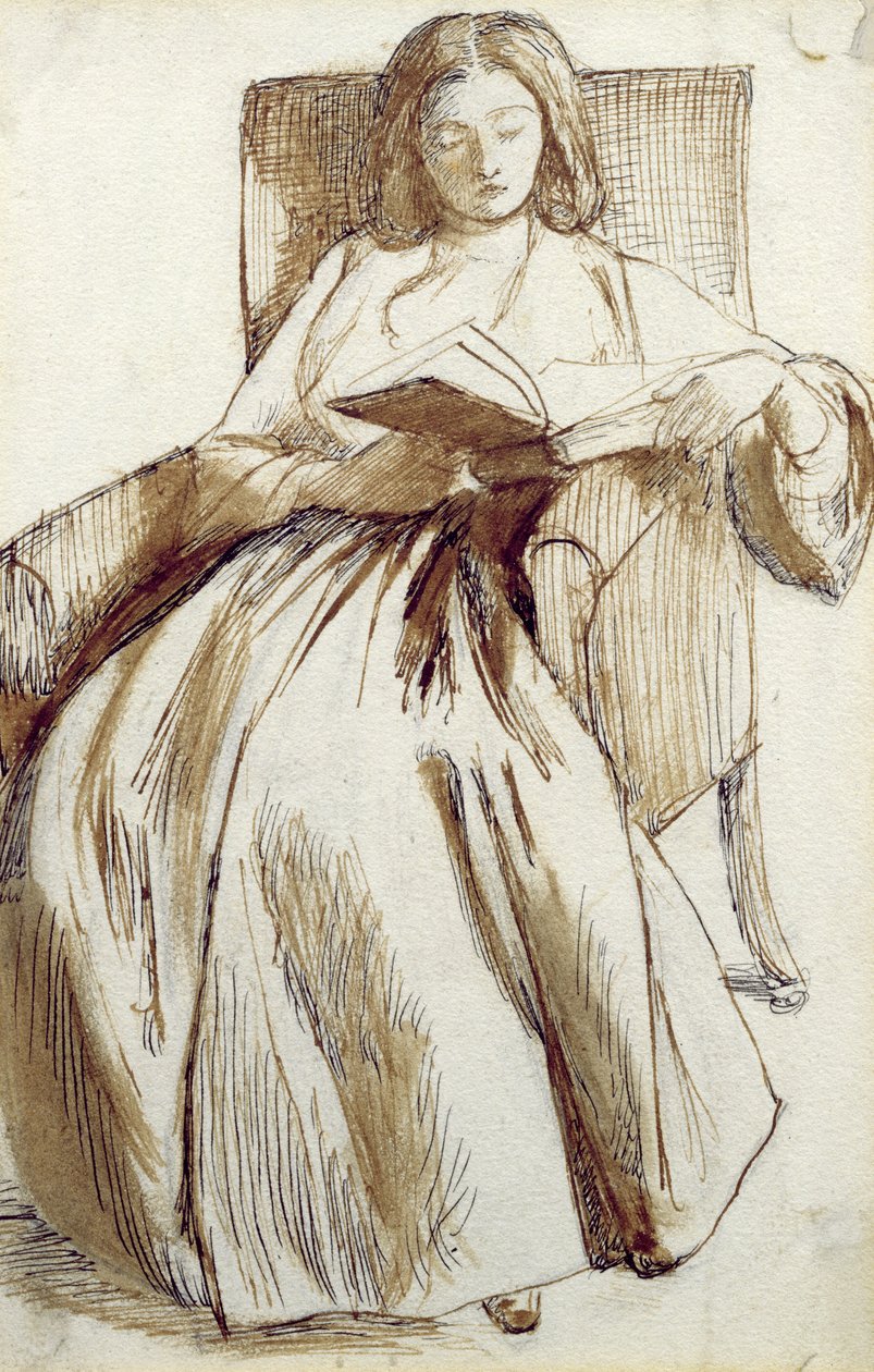 Elizabeth Siddal leyendo un libro de Dante Gabriel Charles Rossetti