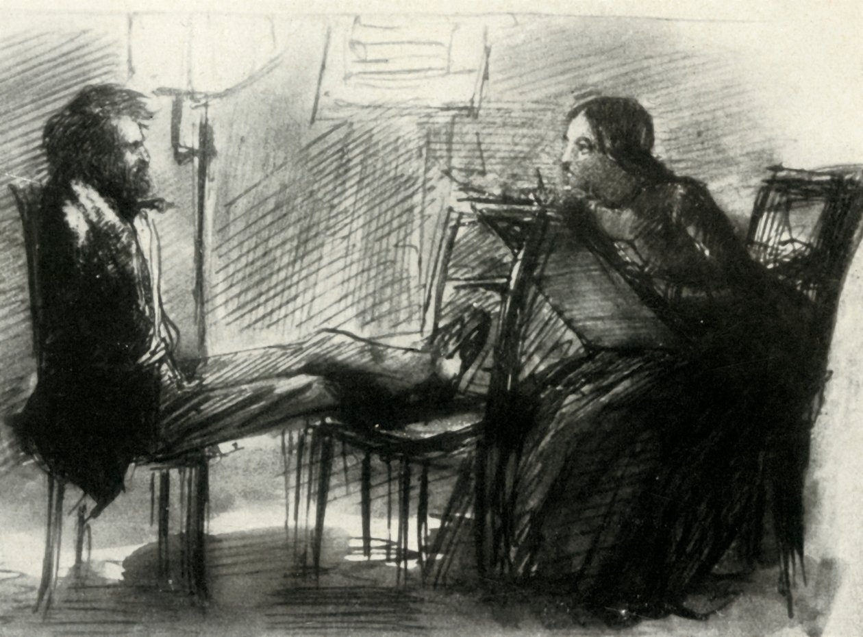 Elizabeth Siddal dibujando a Rossetti, 1853, 1947 de Dante Gabriel Charles Rossetti