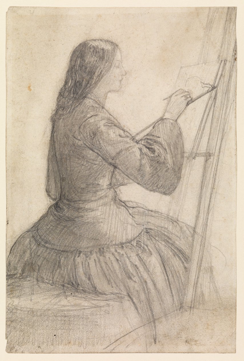 Elizabeth Siddal sentada en un caballete, pintando, 1854-55 circa de Dante Gabriel Charles Rossetti