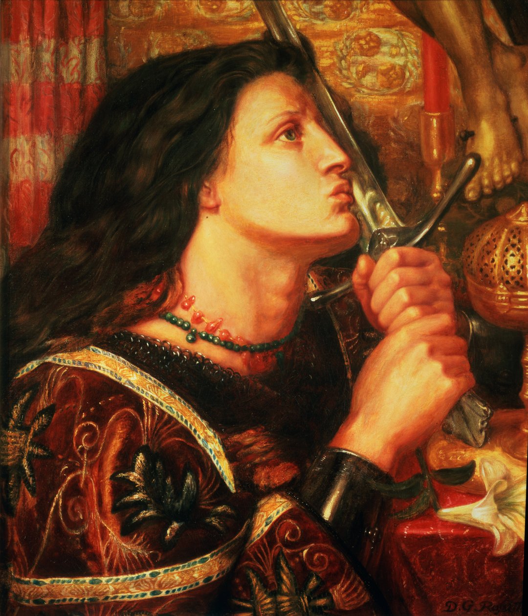Juana de Arco besando la Espada de la Liberación, 1863 de Dante Gabriel Charles Rossetti