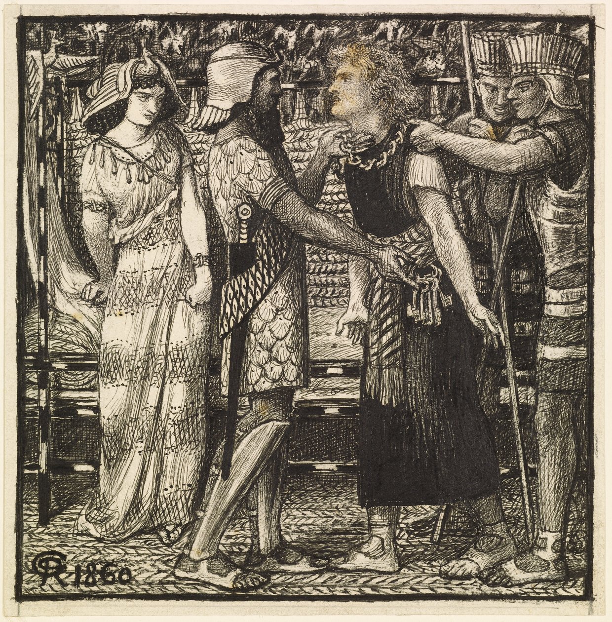 José acusado ante Potifar (composición terminada) de Dante Gabriel Charles Rossetti