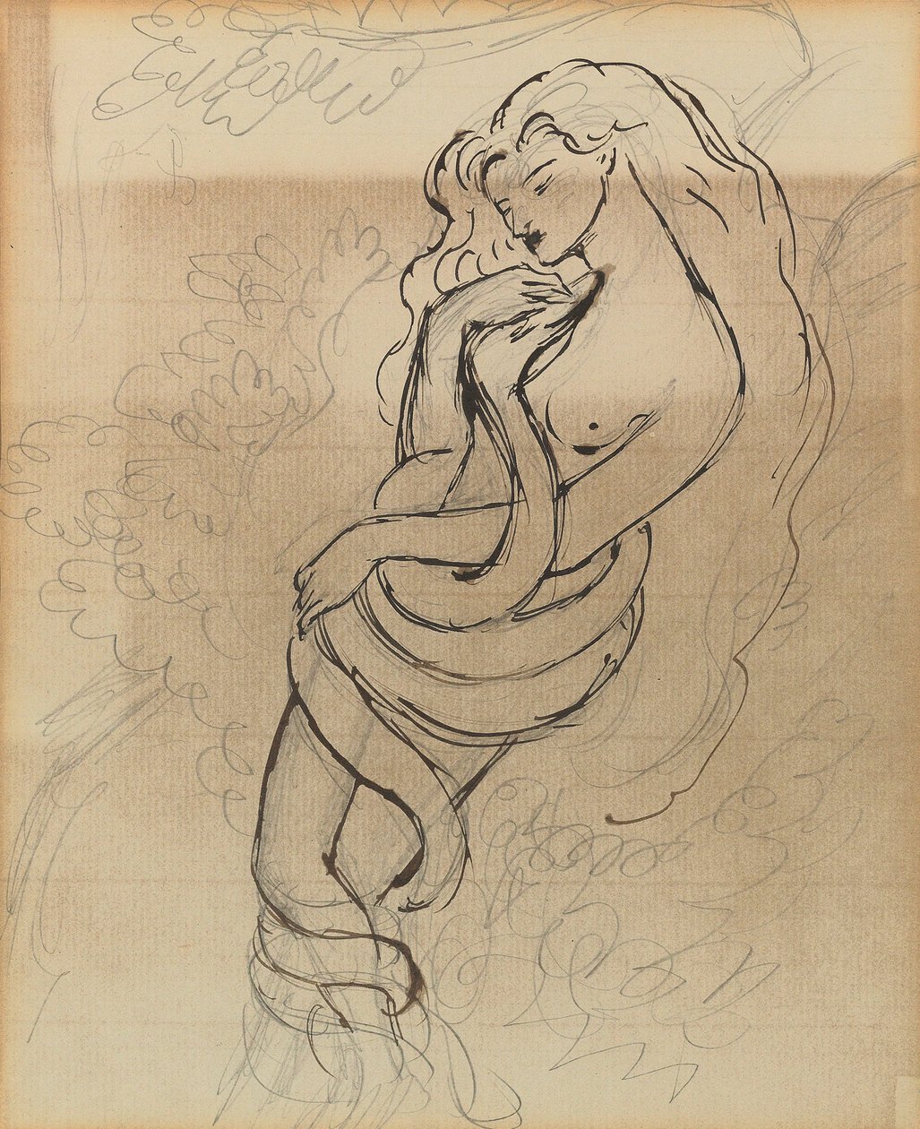 Lady Lilith, c. 1869 (lápiz, pluma y tinta marrón sobre papel) de Dante Gabriel Charles Rossetti