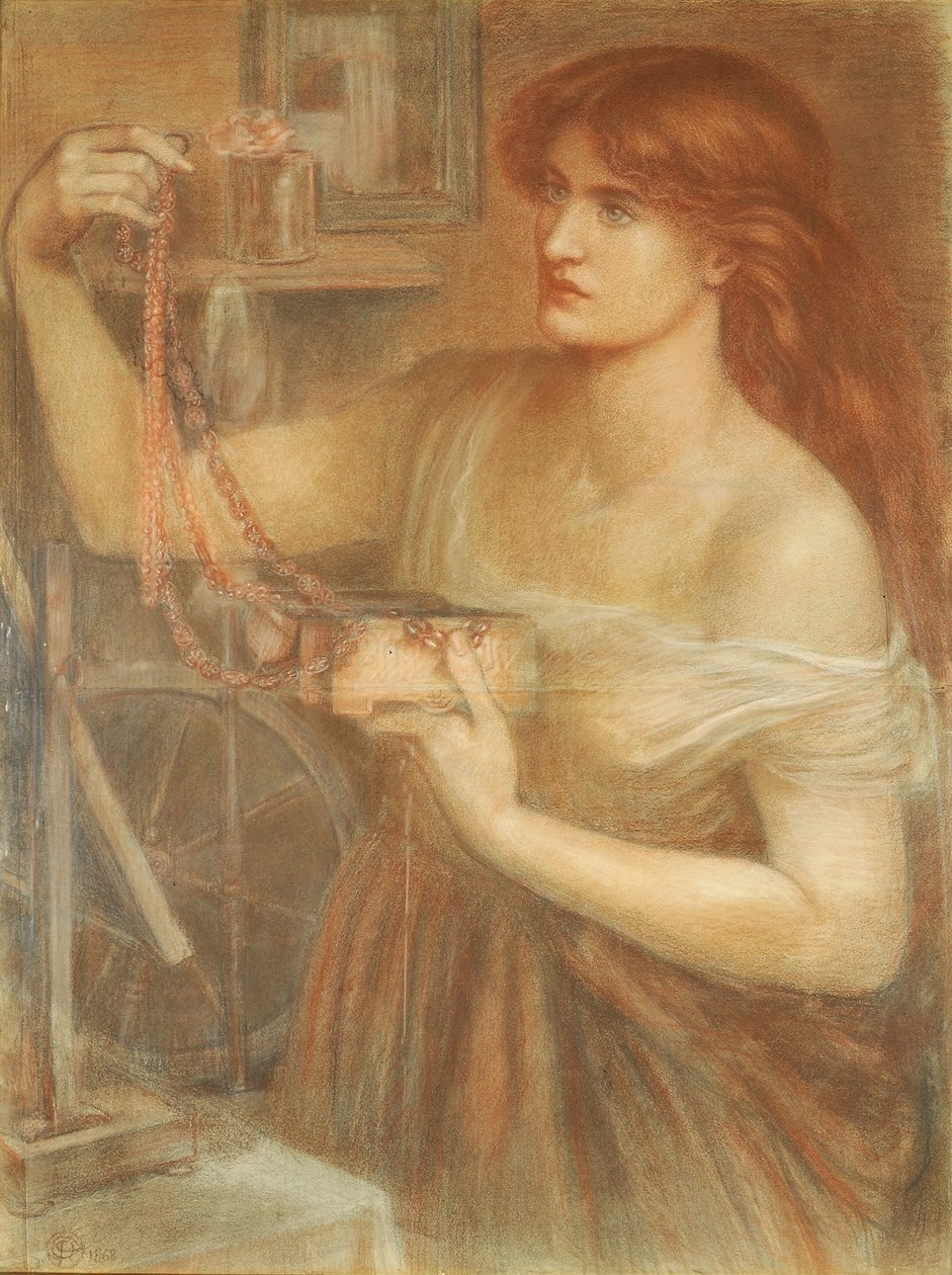 Resucitado al amanecer - Gretchen descubriendo las joyas de Fausto de Dante Gabriel Charles Rossetti