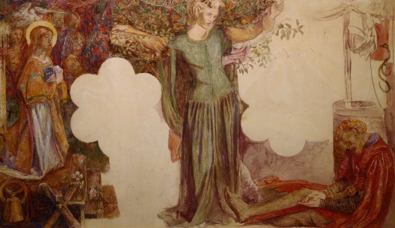 Sir Lancelot impedido, por su pecado, de entrar en la Capilla del Santo Grial de Dante Gabriel Charles Rossetti