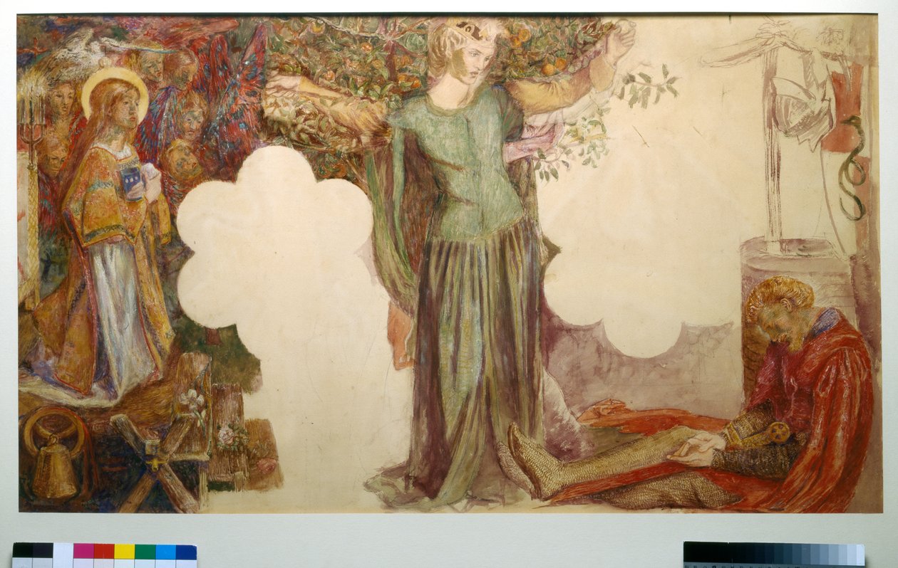 Visión de Sir Lancelot, estudio para el fresco de la Oxford Union de Dante Gabriel Charles Rossetti