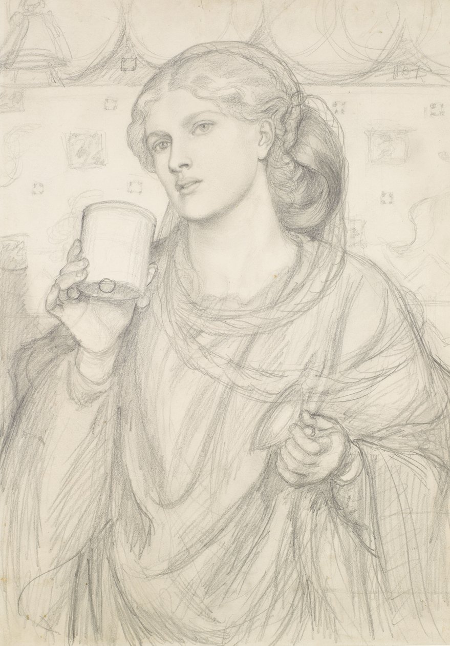 Estudio para "The Loving Cup" (lápiz sobre papel) de Dante Gabriel Charles Rossetti