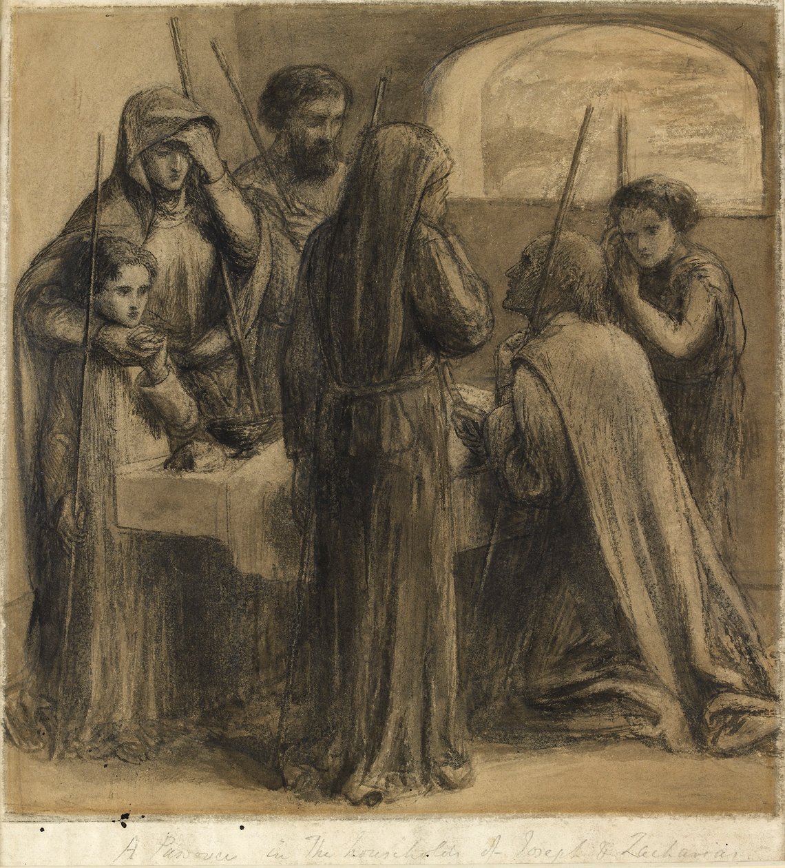 Una Pascua en el hogar de José y Zacarías, c. 1850s de Dante Gabriel Rossetti