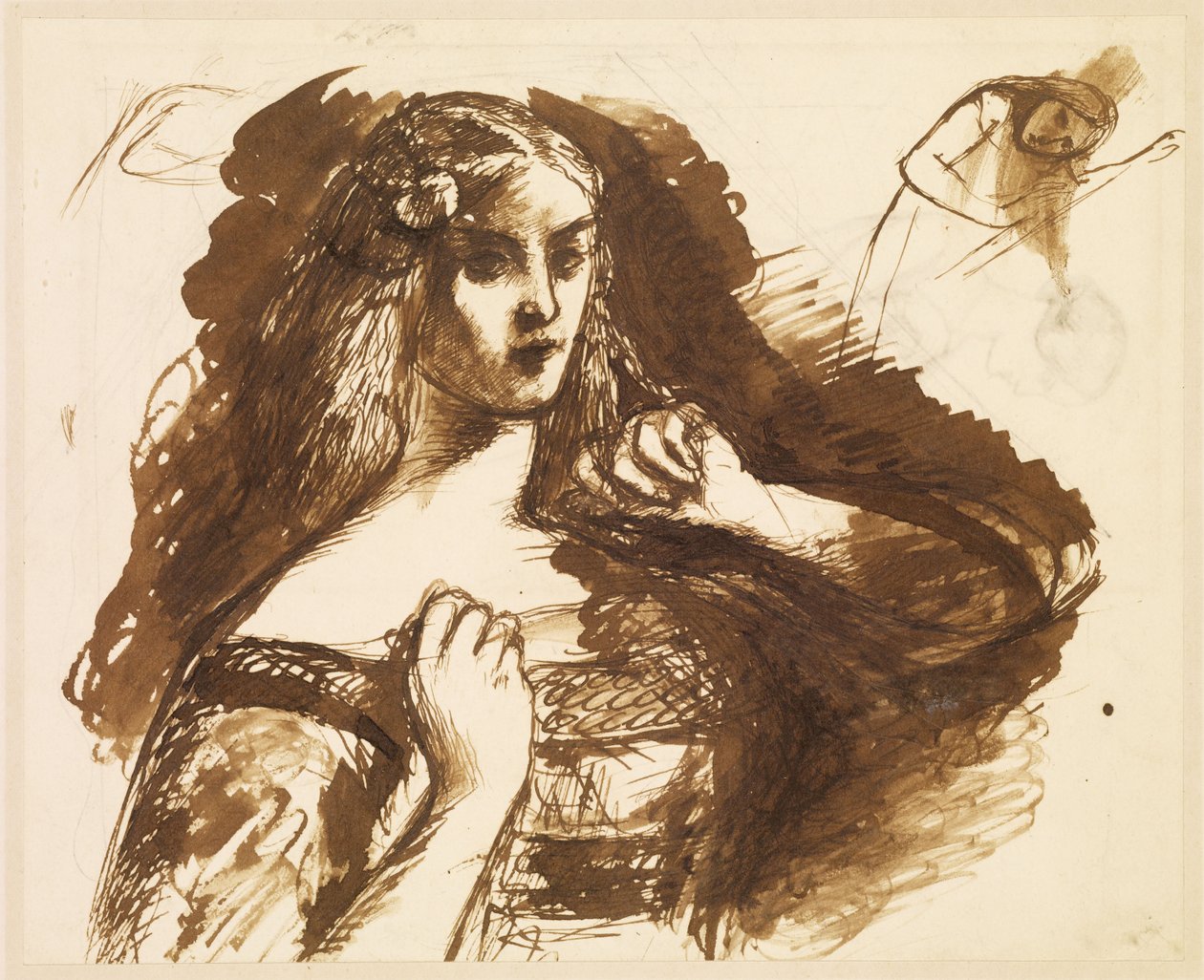 Dibujo de medio cuerpo de una mujer joven de Dante Gabriel Rossetti