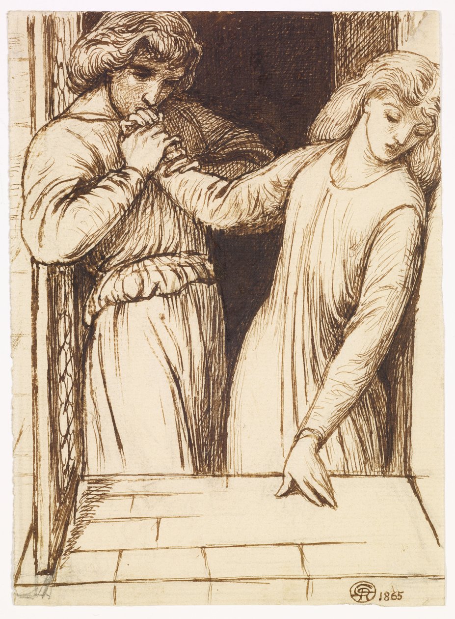 Hamlet y Ofelia - Estudio de composición de Dante Gabriel Rossetti