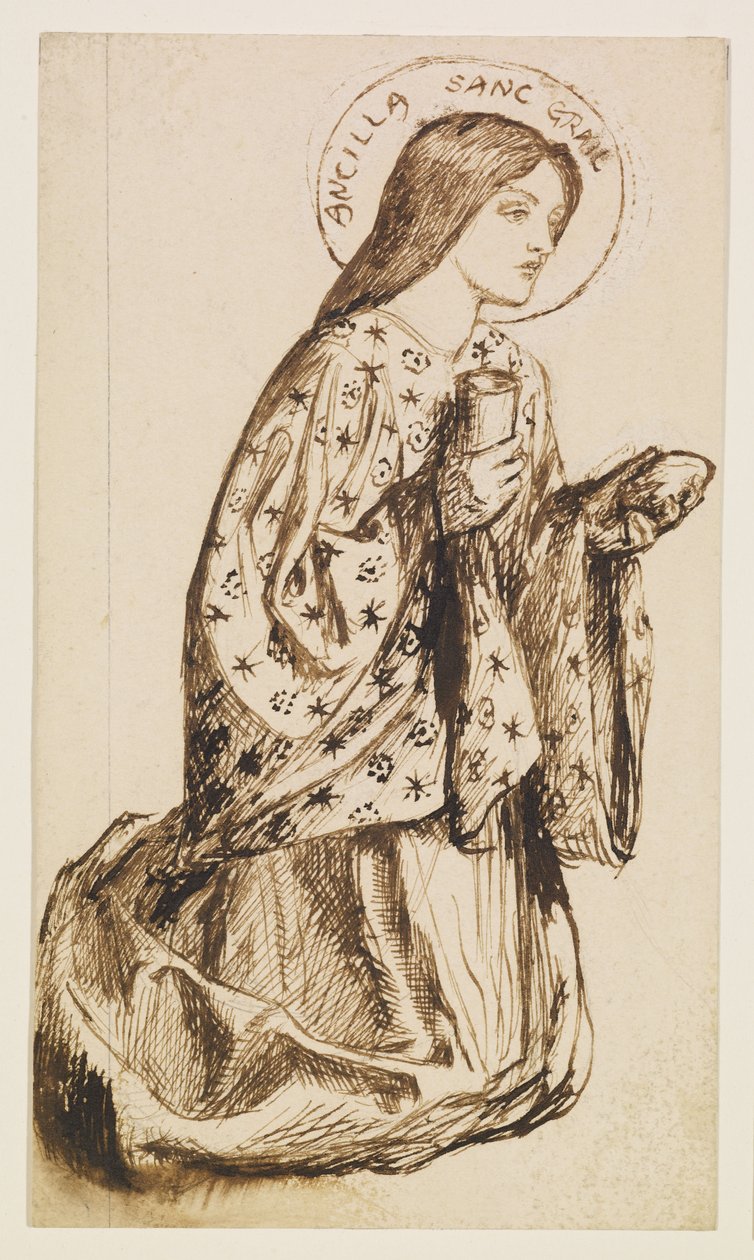 Launcelot en el Santuario del Santo Grial - Estudio para El Ángel del Santo Grial de Dante Gabriel Rossetti