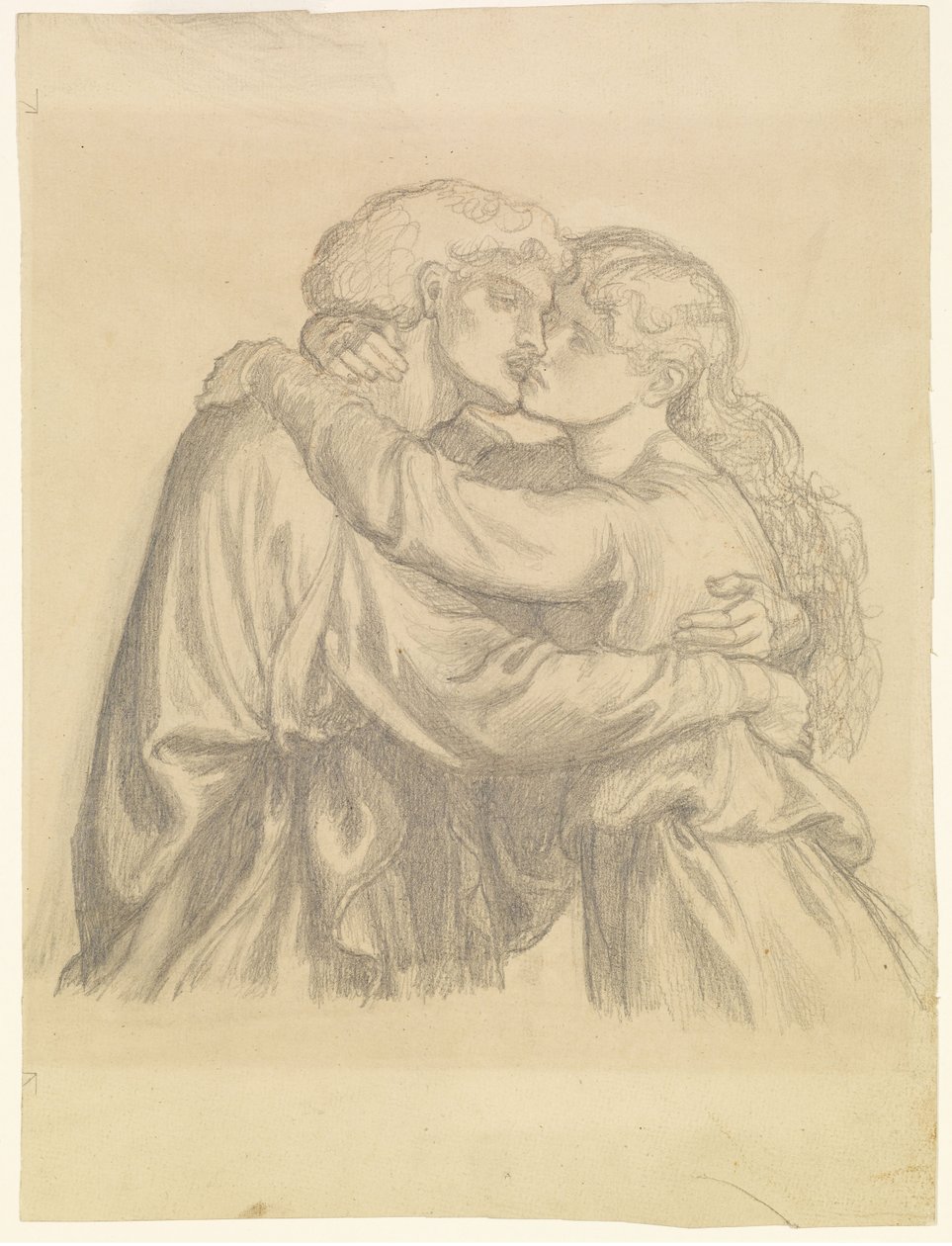 La Beata Damozel - Estudio de dos Amantes abrazados de Dante Gabriel Rossetti