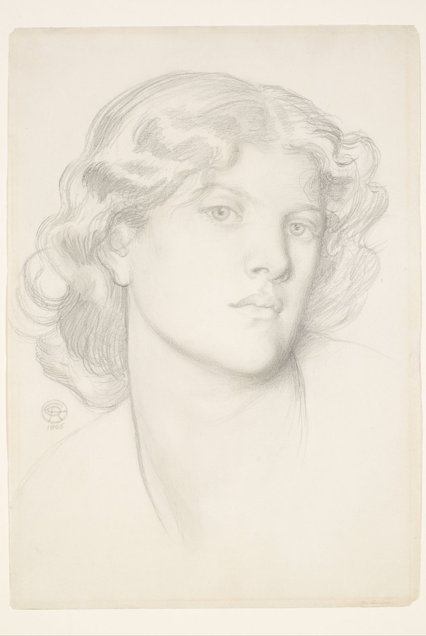 The Blue Bower - Estudio de la cabeza femenina de Dante Gabriel Rossetti