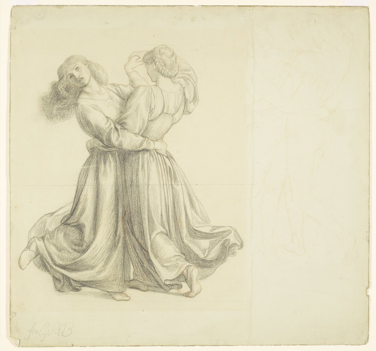 The Bower Meadow - Estudio de drapeado para el baile de las Dos Niñas de Dante Gabriel Rossetti