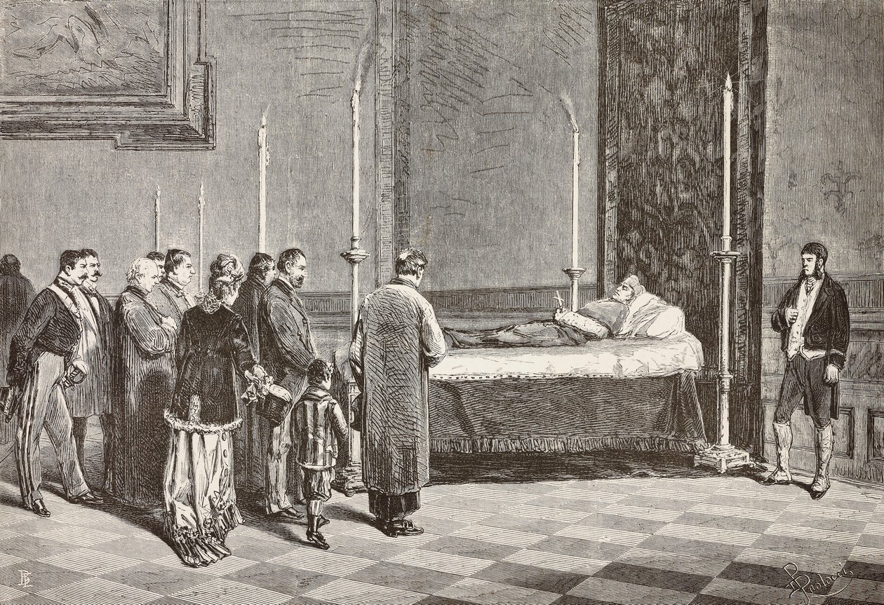 El cuerpo del cardenal Giacomo Antonelli yace en una de las salas del Vaticano, grabado a partir de un dibujo de Dante Paolocci de L