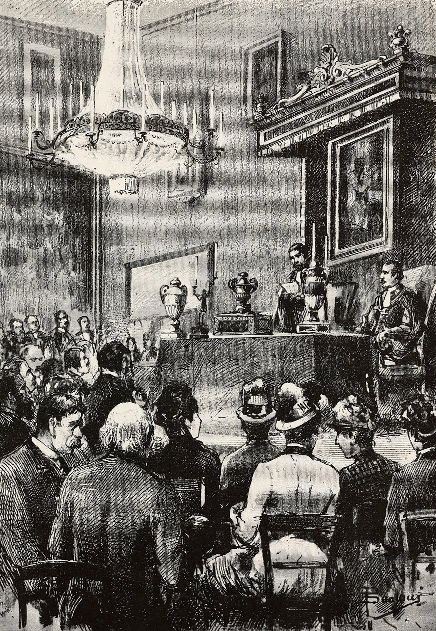 Elección de Regentes en la República de San Marino, grabado a partir de un dibujo de Dante Paolocci, de L