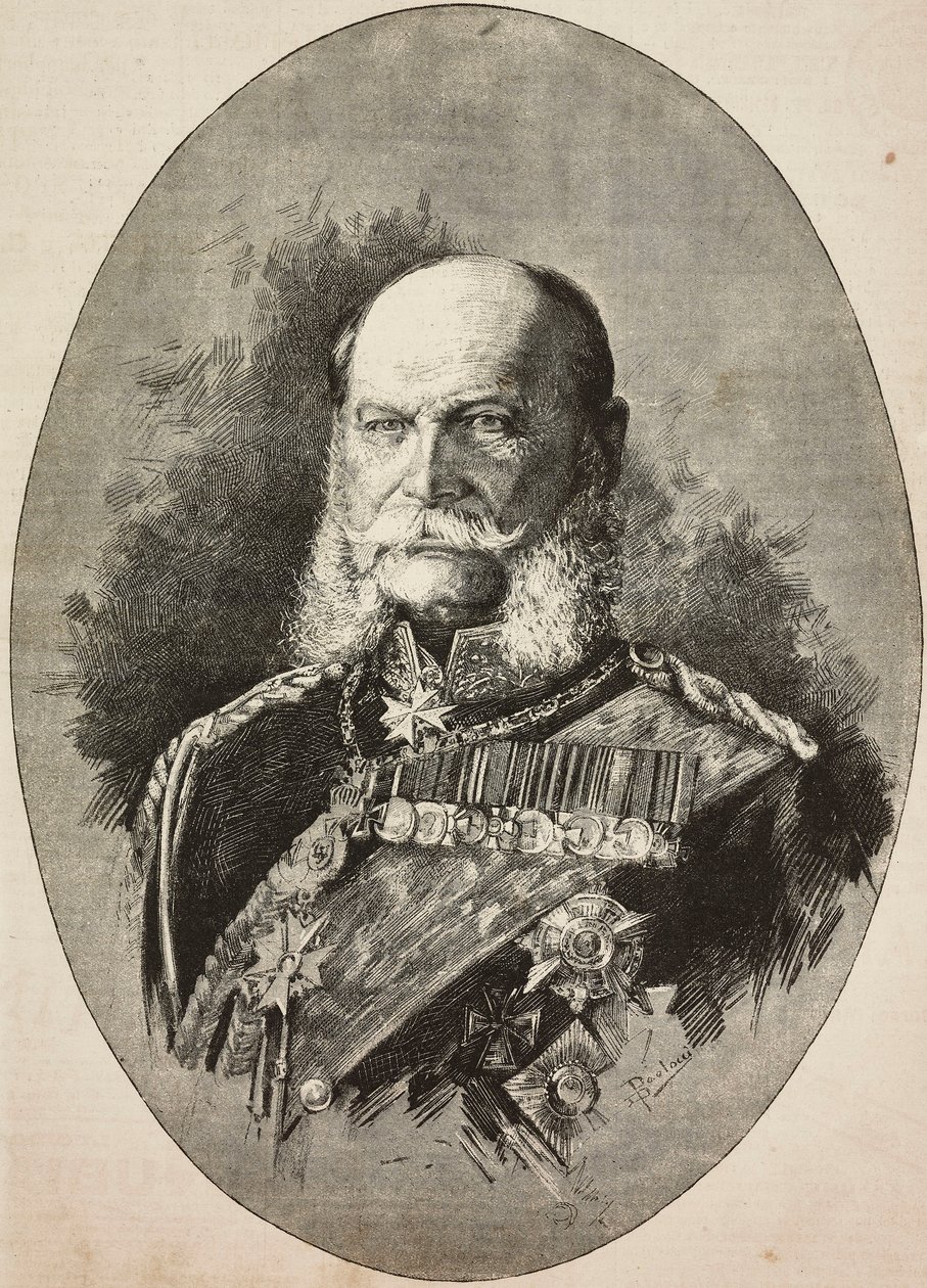 El emperador Guillermo I de Alemania (1797-1888) en 1887, grabado a partir de un dibujo de Dante Paolocci, de L