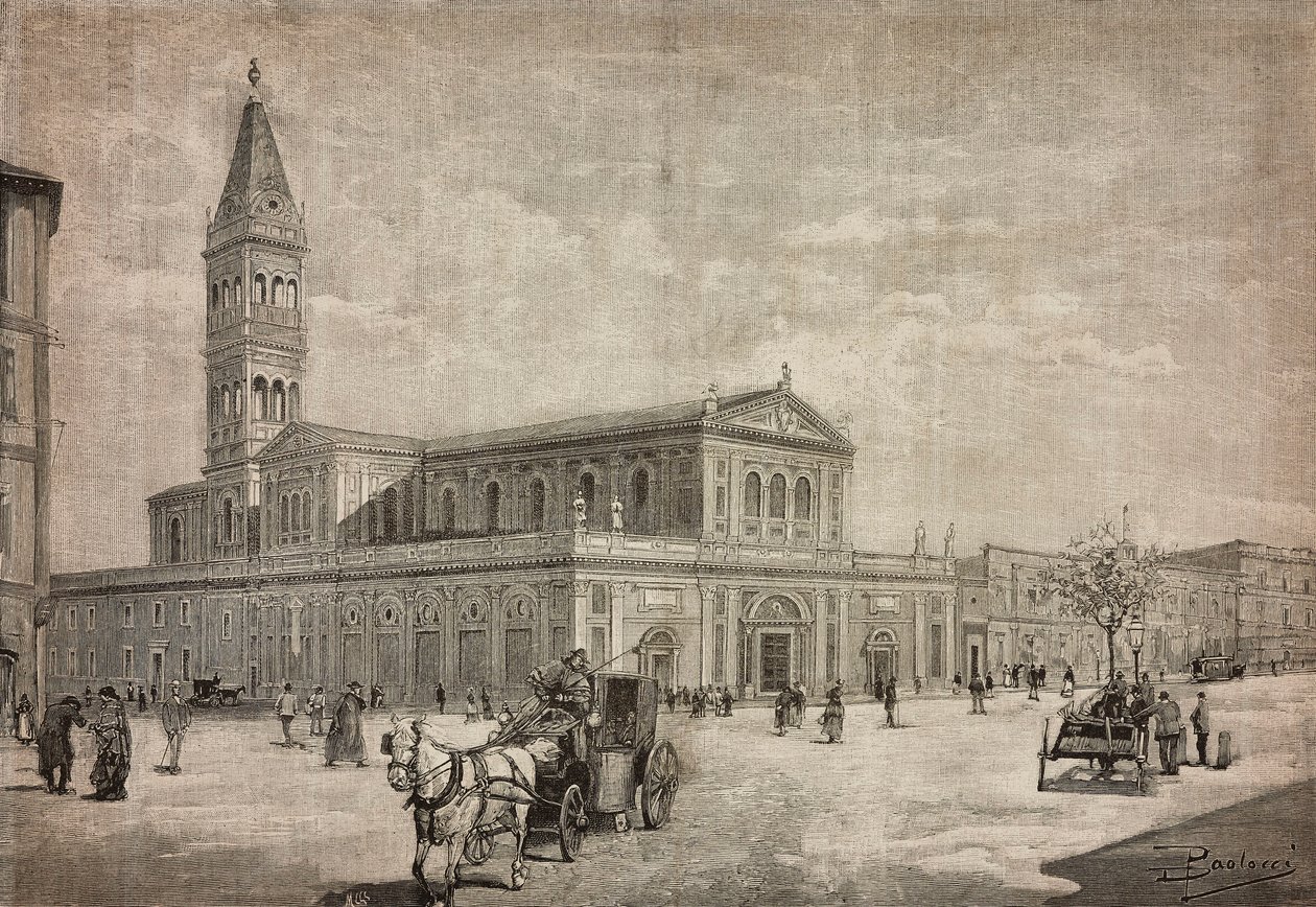 Nueva iglesia del Sagrado Corazón en Roma, Italia, grabado a partir de un dibujo de Dante Paolocci, de L