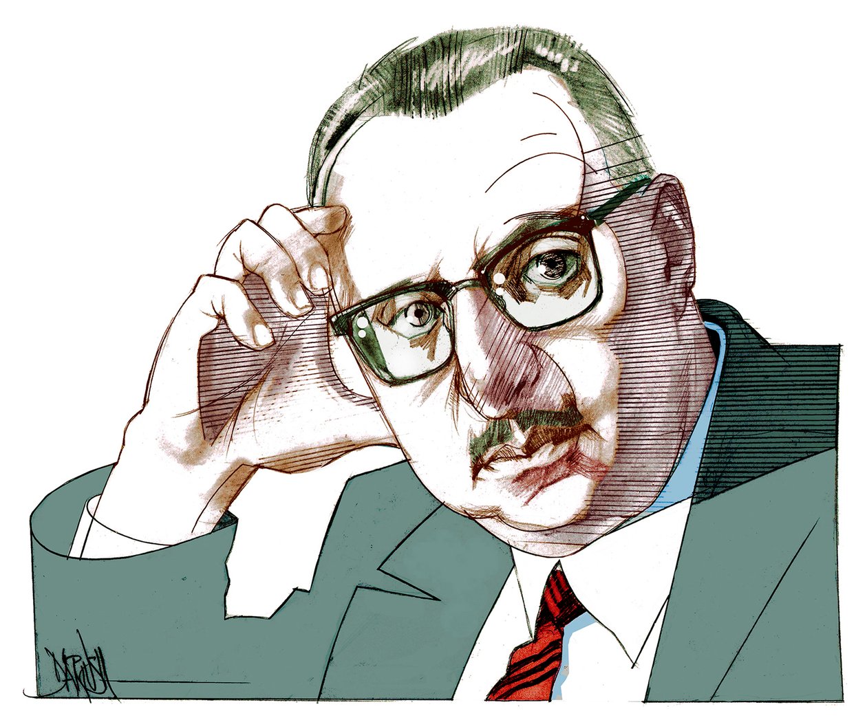 Giorgio Manganelli, 2021 (dibujo digital a lápiz de color) de Dariush Radpour