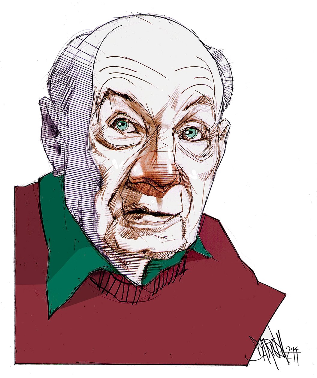 Gustave Thibon, 2014 (dibujo digital a lápiz de color) de Dariush Radpour