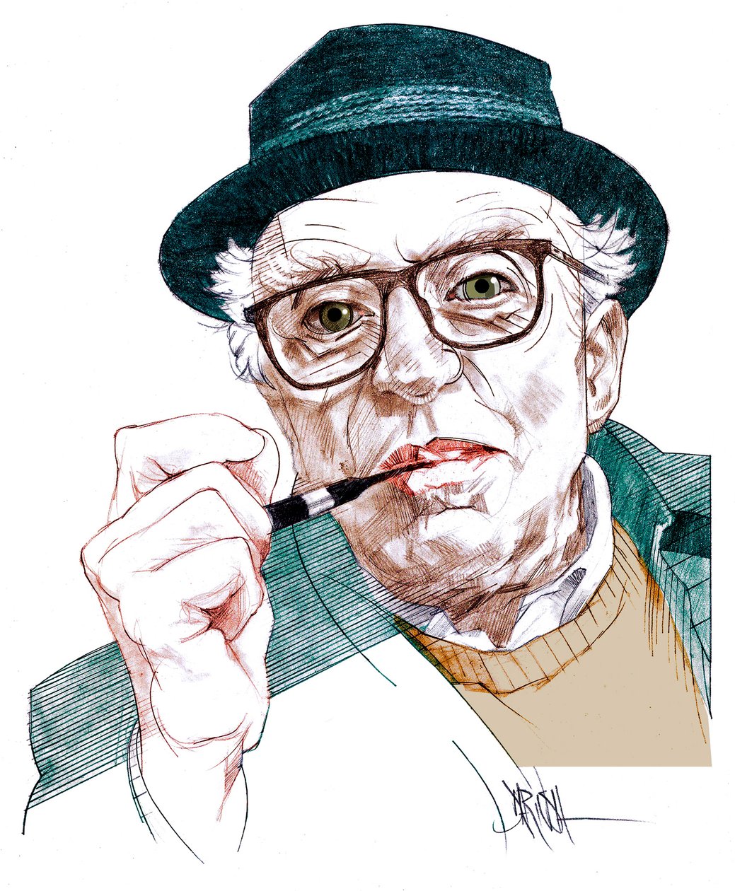 Luigi Malerba, 2020 (dibujo digital a lápiz de color) de Dariush Radpour
