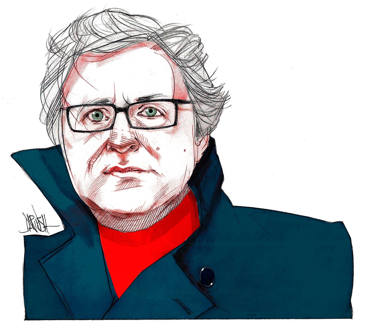 Michel Onfray (dibujo digital a lápiz de color) de Dariush Radpour