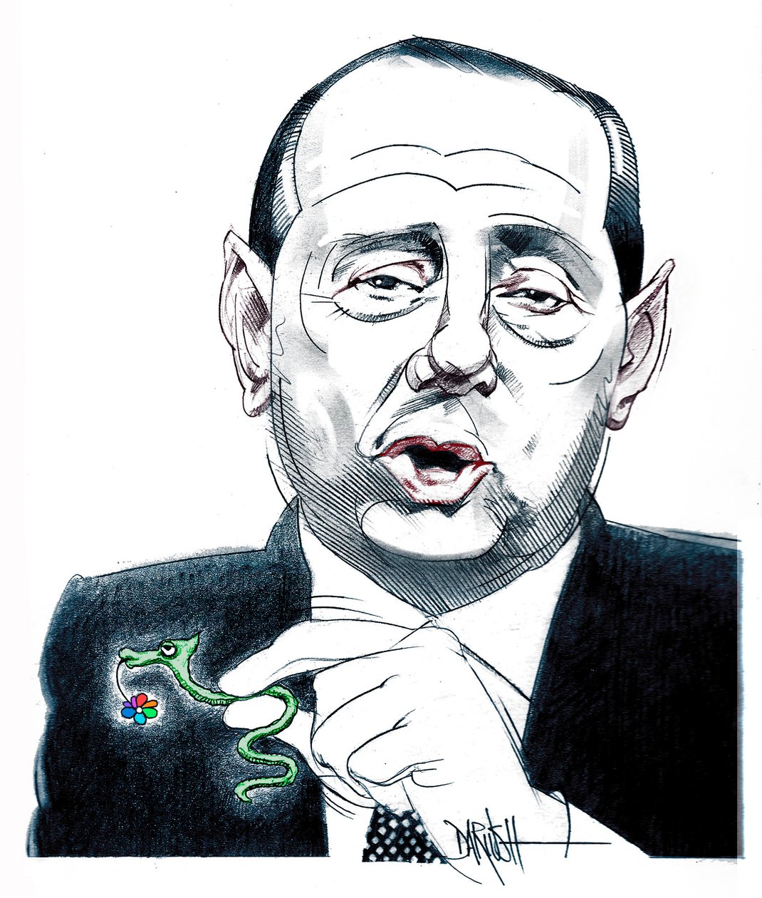 Silvio Berlusconi, 2024 (dibujo digital a lápiz de color) de Dariush Radpour