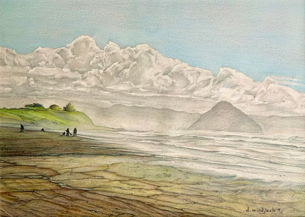 California Coastline, 2017 (lápiz, tinta y acrílico sobre papel) de Darrell Windjack