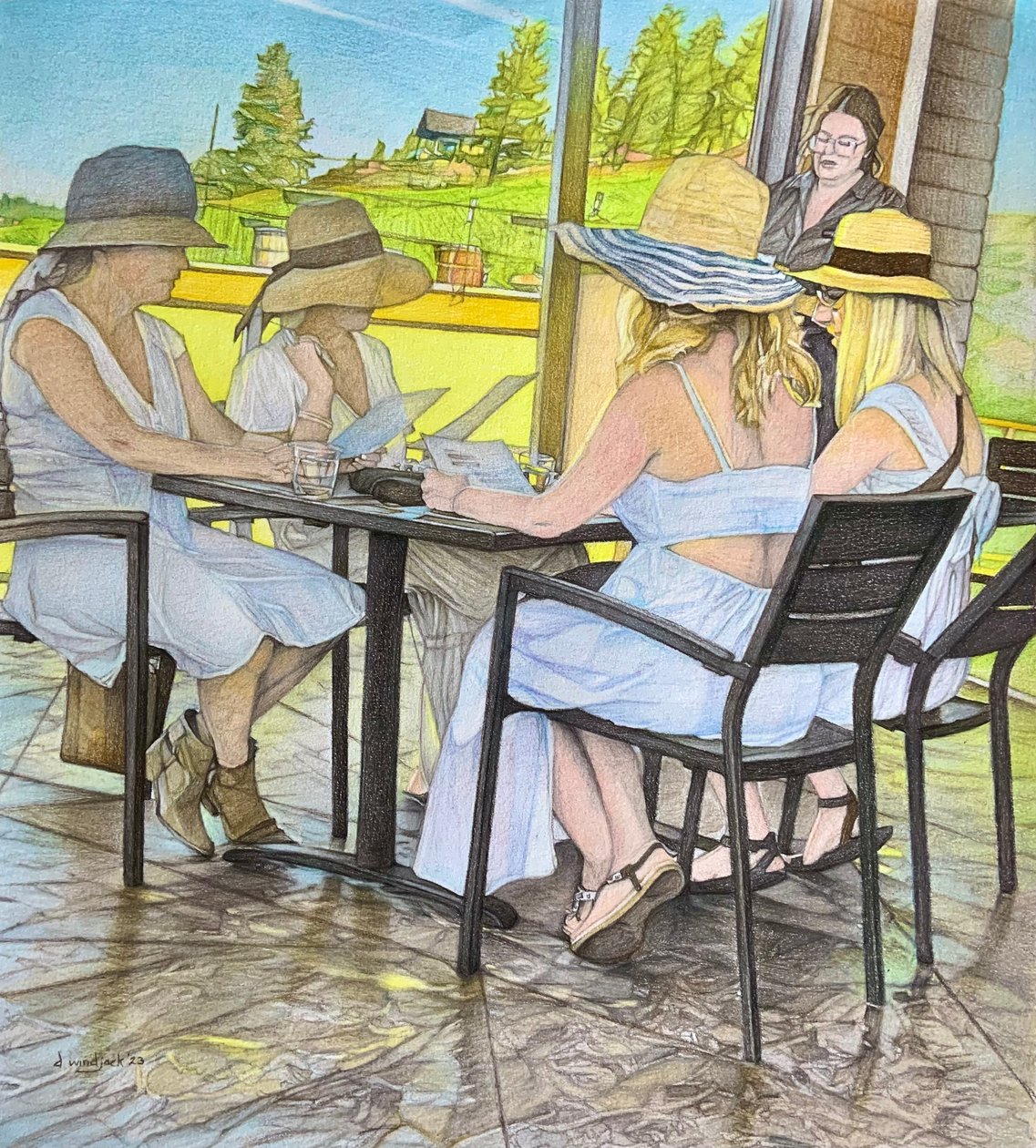Ladies Who Lunch, 2023 (lápiz sobre papel) de Darrell Windjack