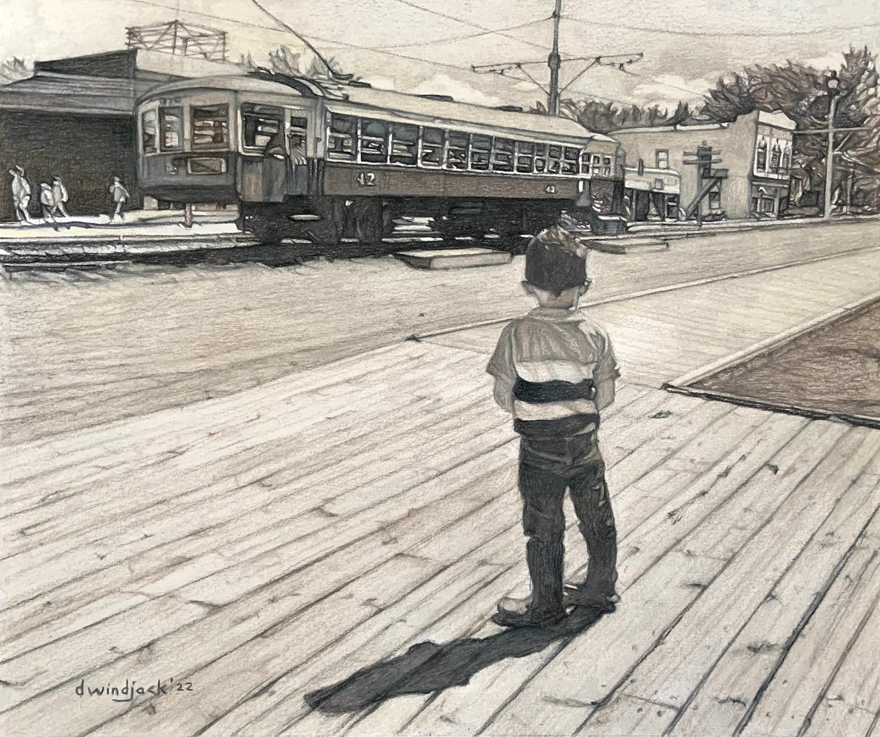 Spellbound At Fort Edmonton, 2022 (lápiz sobre papel) de Darrell Windjack