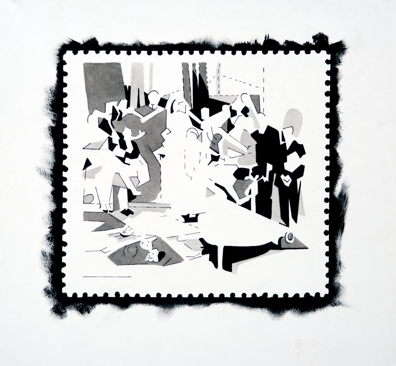 Fiesta del Pan (estudio de sello), 2019 (tinta sobre papel) de Darren Coffield