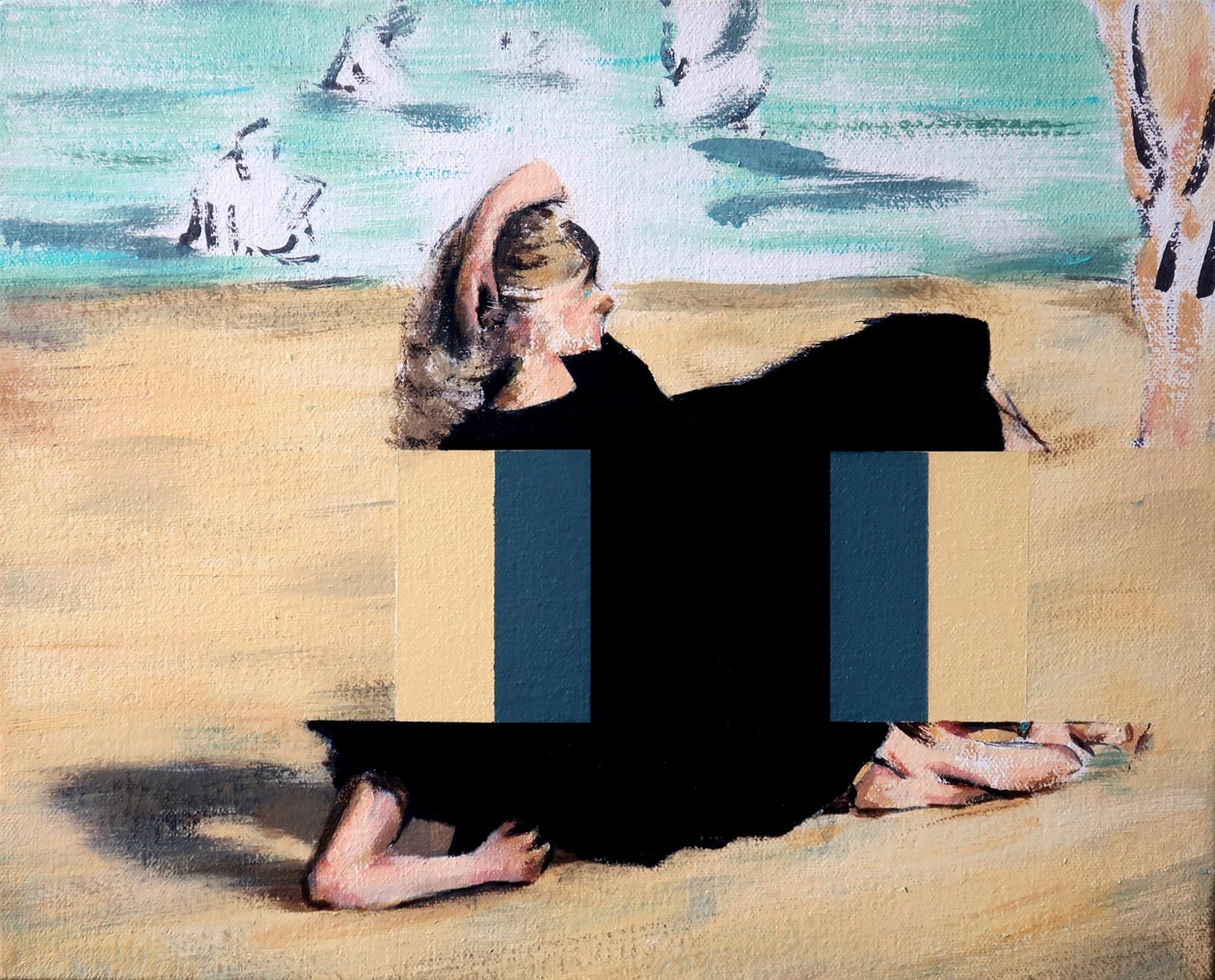 En la playa (según Manet), 2019 (acrílico sobre lienzo) de Darren Coffield