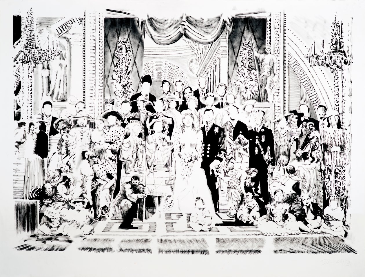 Escuela de Atenas, 2006 (tinta indina sobre papel) de Darren Coffield