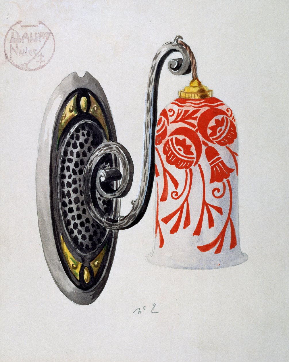 Modelo de una lámpara de pared Art Nouveau número 2 de la manufactura de los Hermanos Daum en Nancy, gouache, Francia, siglo XX de Daum Freres