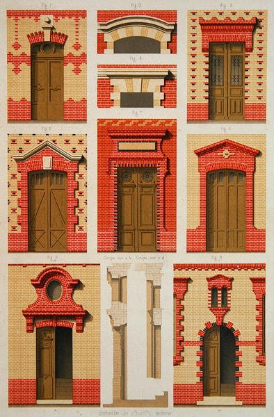 Diseños para proyecciones y frontones en ladrillo, ilustración de 