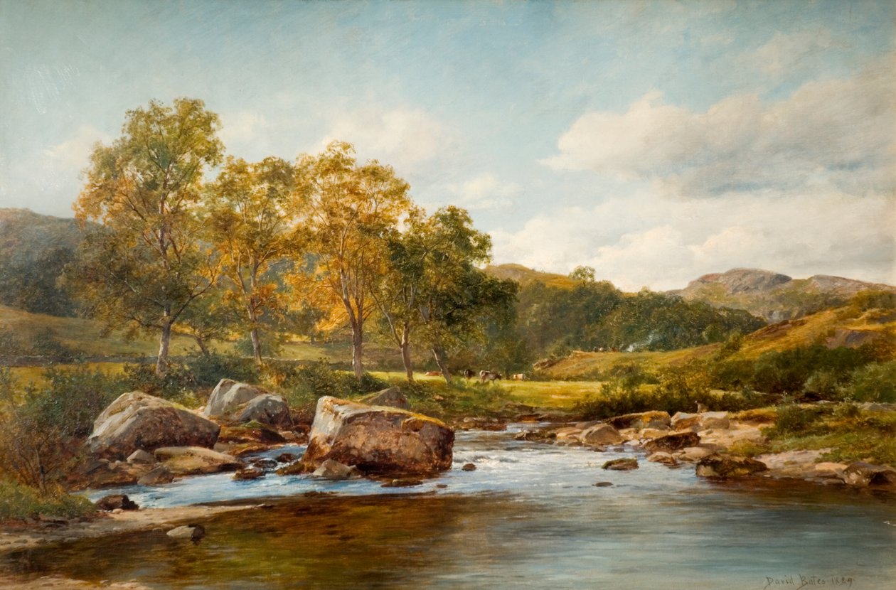 Piedras de paso en el río Llugwy, 1889 de David Bates