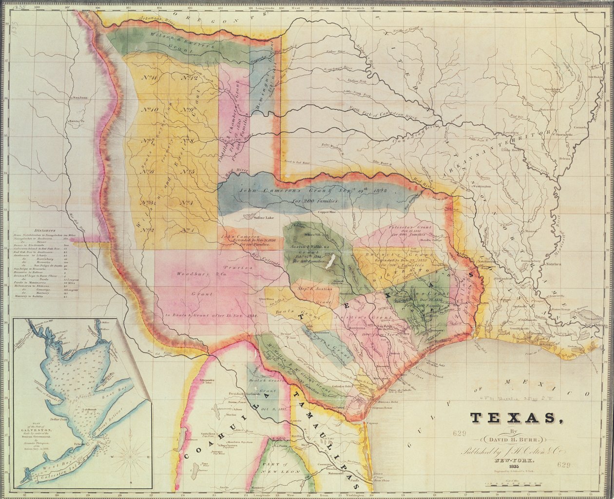 Mapa del estado de Texas, 1835 de David Burr